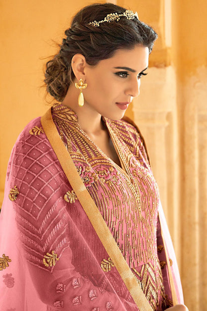 Dark Lavender Net Party Wear Anarkali Suit