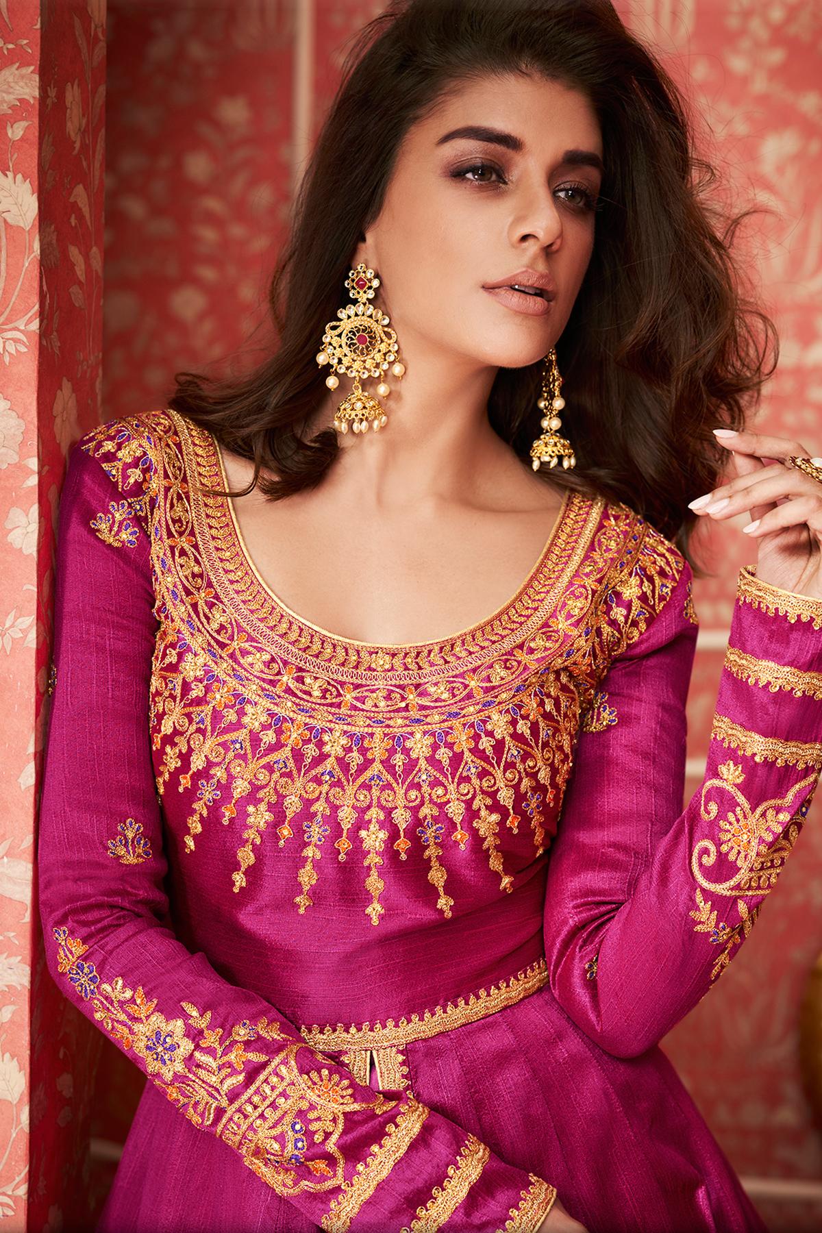 Dark Mauve Designer Slit Cut Anarkali Suit