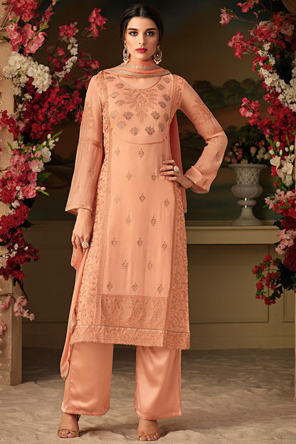 Dark Peach Embroidered Designer Casual Suit