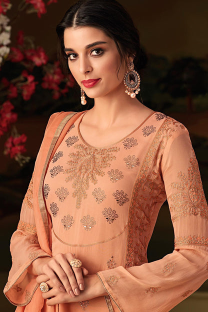 Dark Peach Embroidered Designer Casual Suit