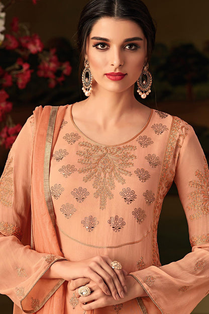 Dark Peach Embroidered Designer Casual Suit