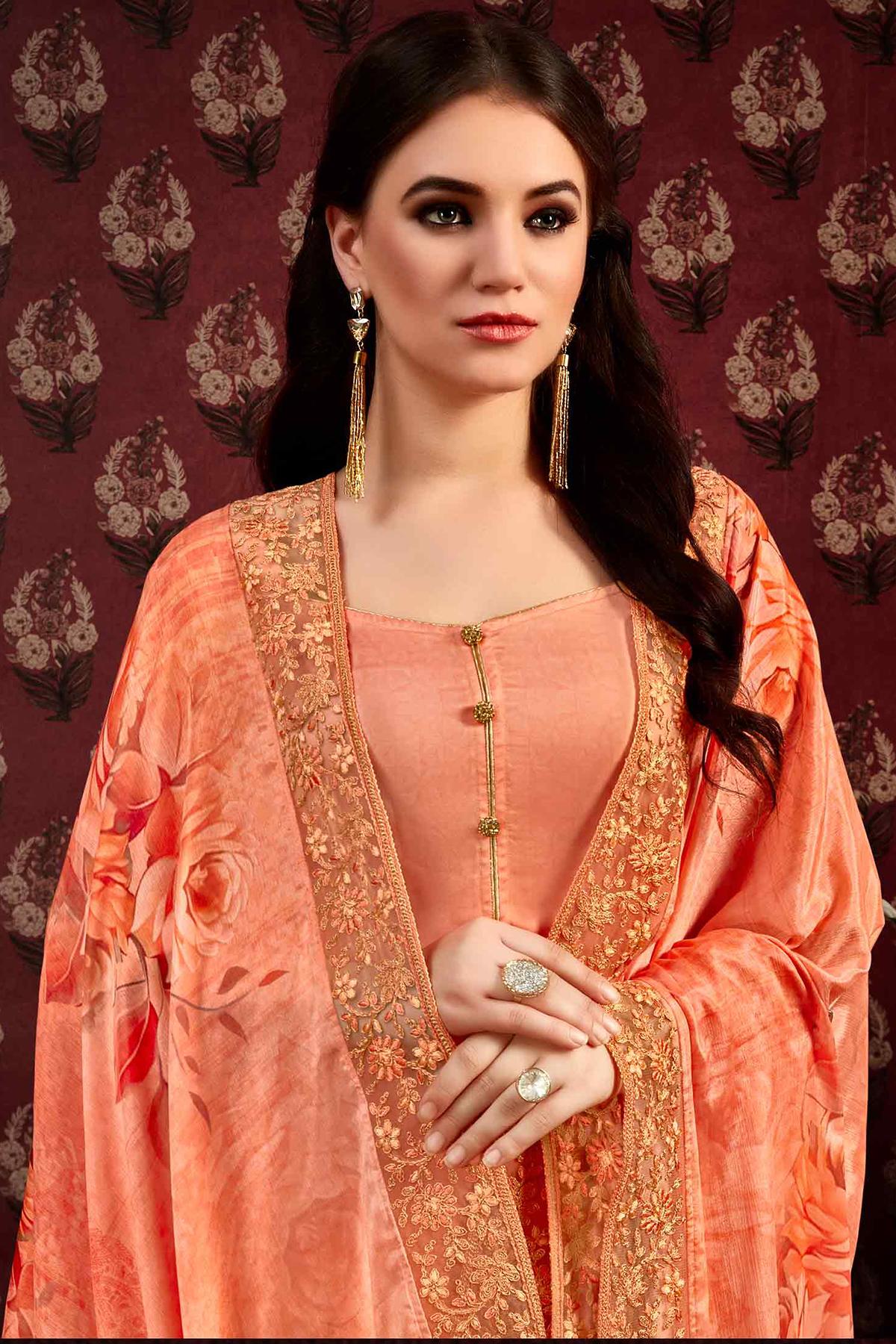 Dark Peach Printed Casual Straight Cut Suit