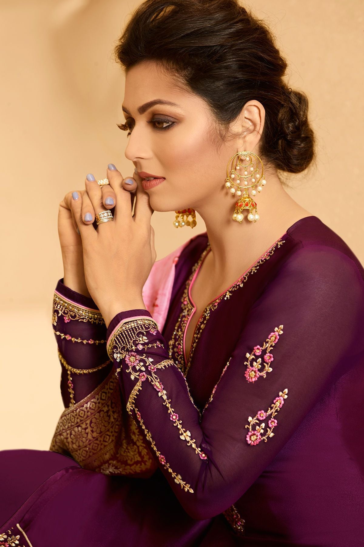 Dark Purple Georgette Casual Straight Suit