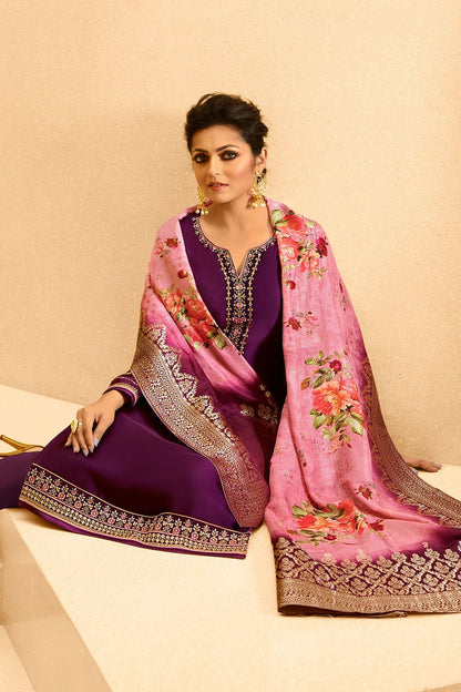 Dark Purple Georgette Casual Straight Suit