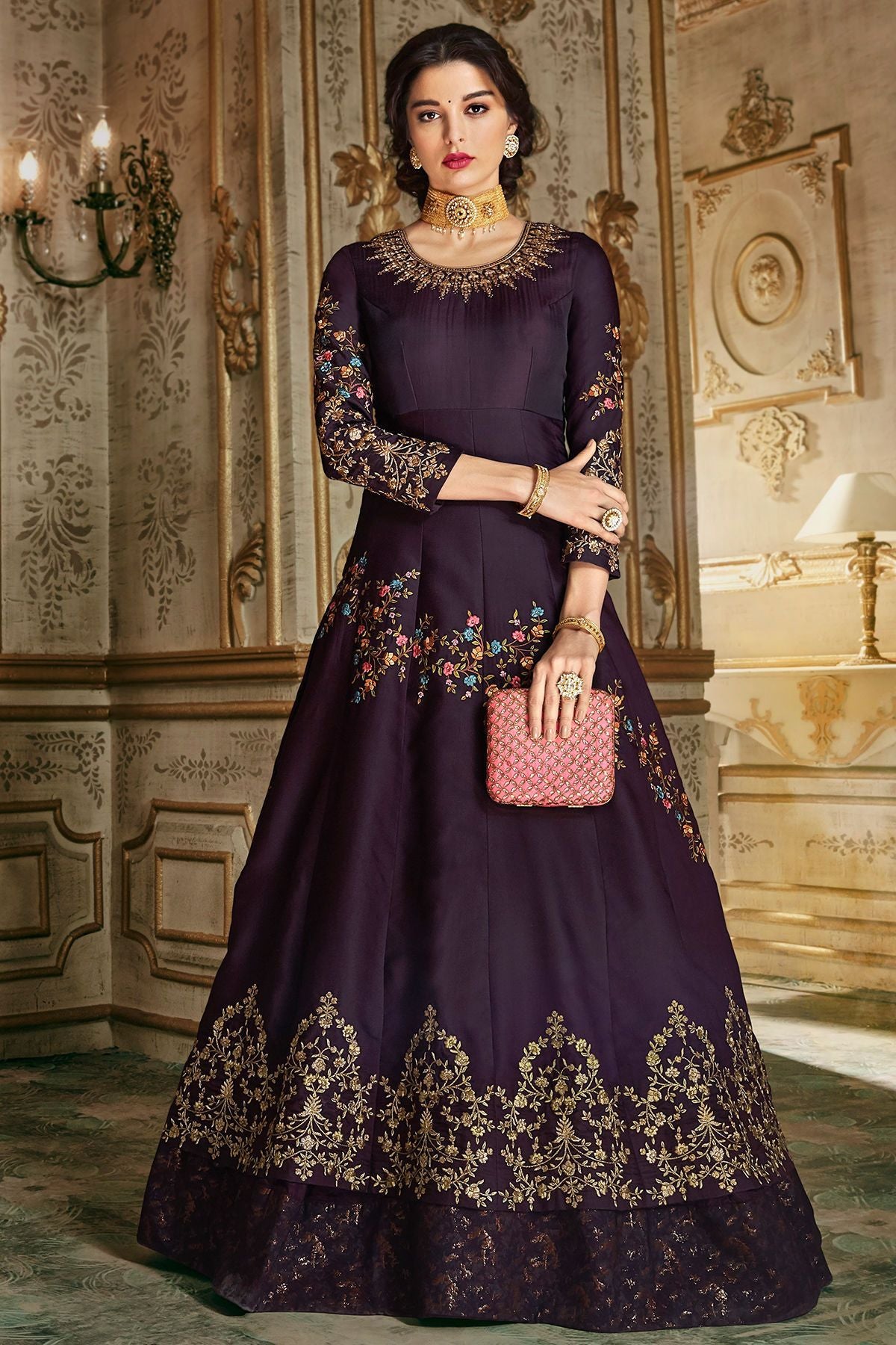 Dark Violet Party Wear Anarkali Suit