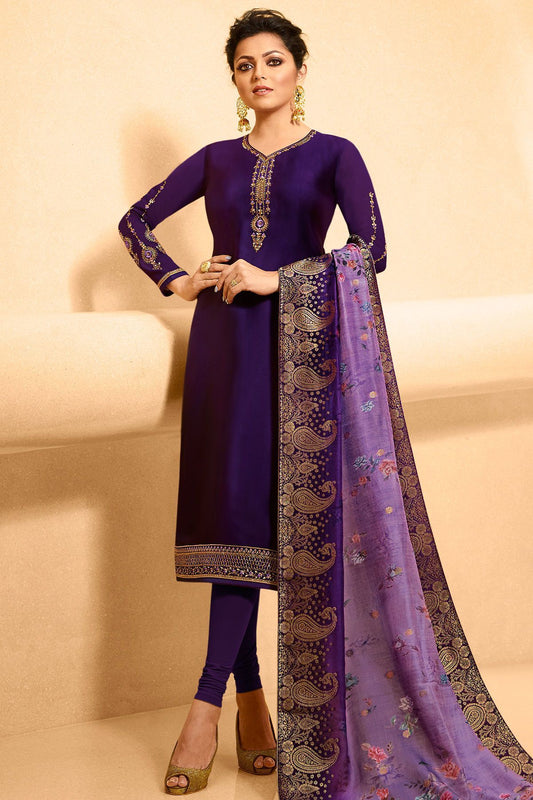 Dark Voilet Georgette Casual Straight Suit