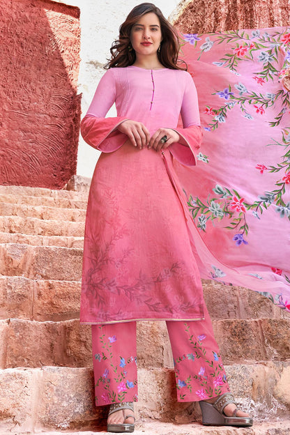 Dazzling Pink Casual Cotton Straight Suit