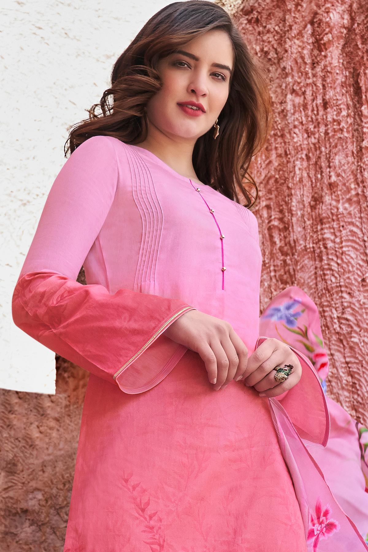 Dazzling Pink Casual Cotton Straight Suit