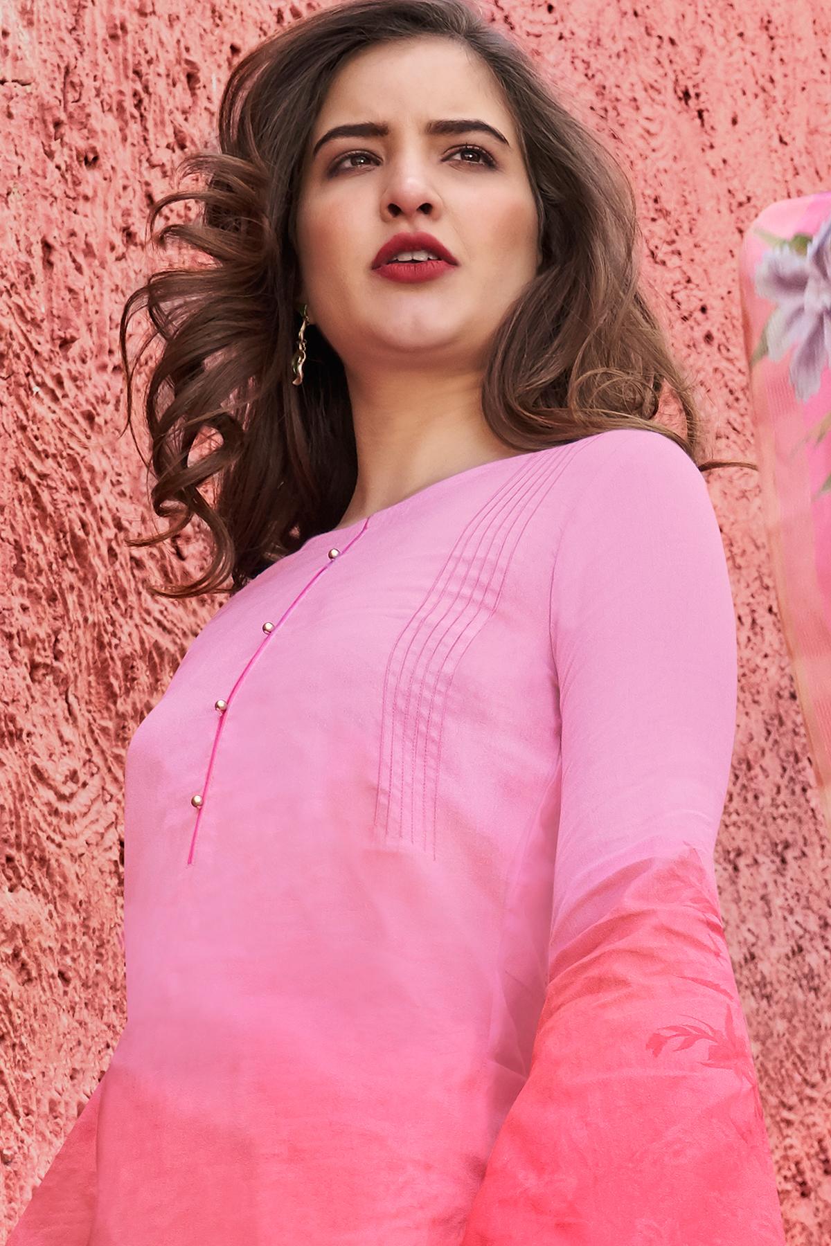 Dazzling Pink Casual Cotton Straight Suit