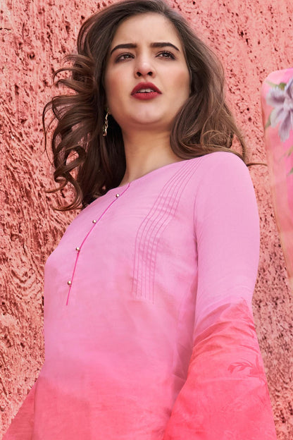 Dazzling Pink Casual Cotton Straight Suit