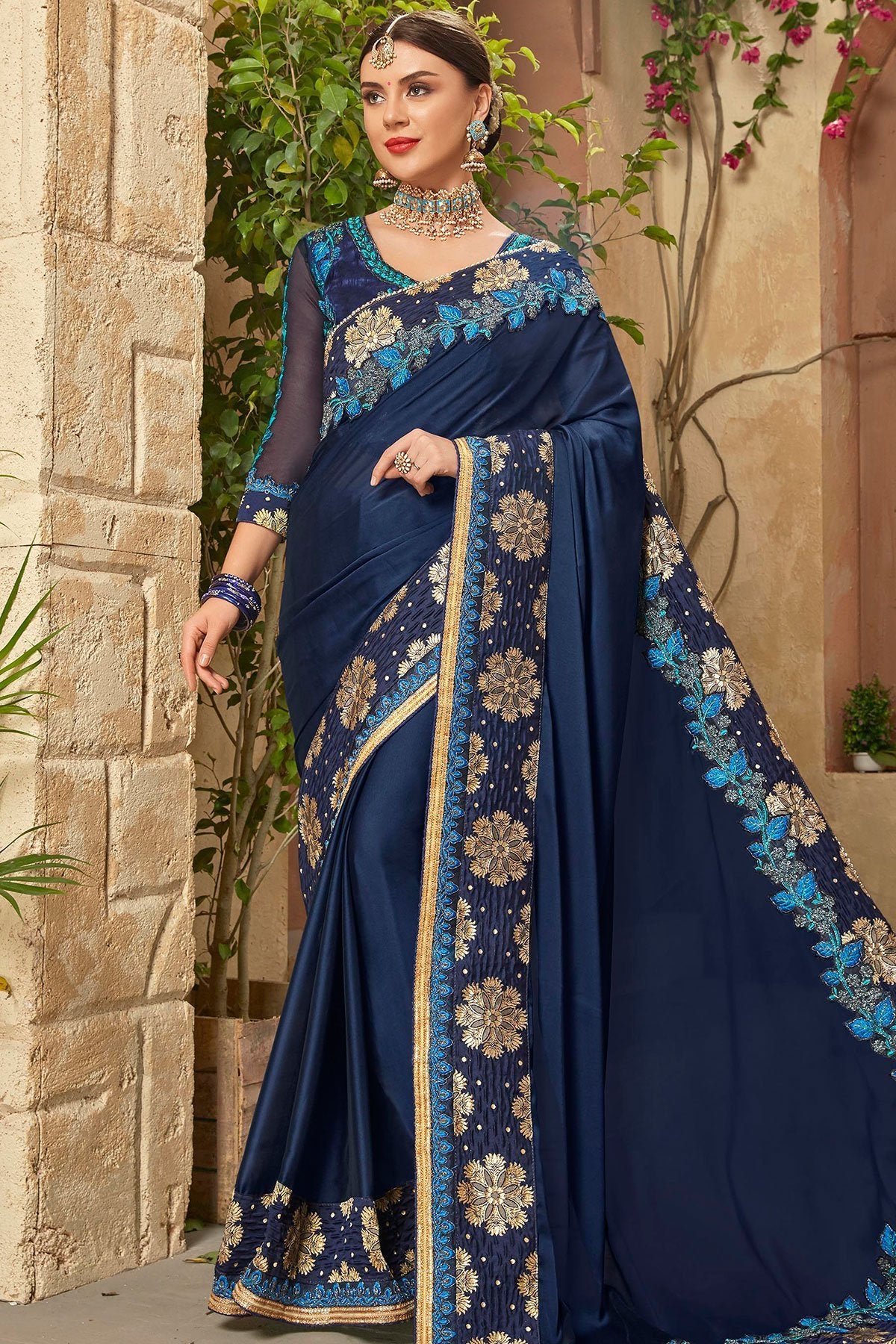 Blue Saree and Blouse with heavy embroidery