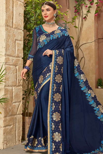 Blue Saree and Blouse with heavy embroidery