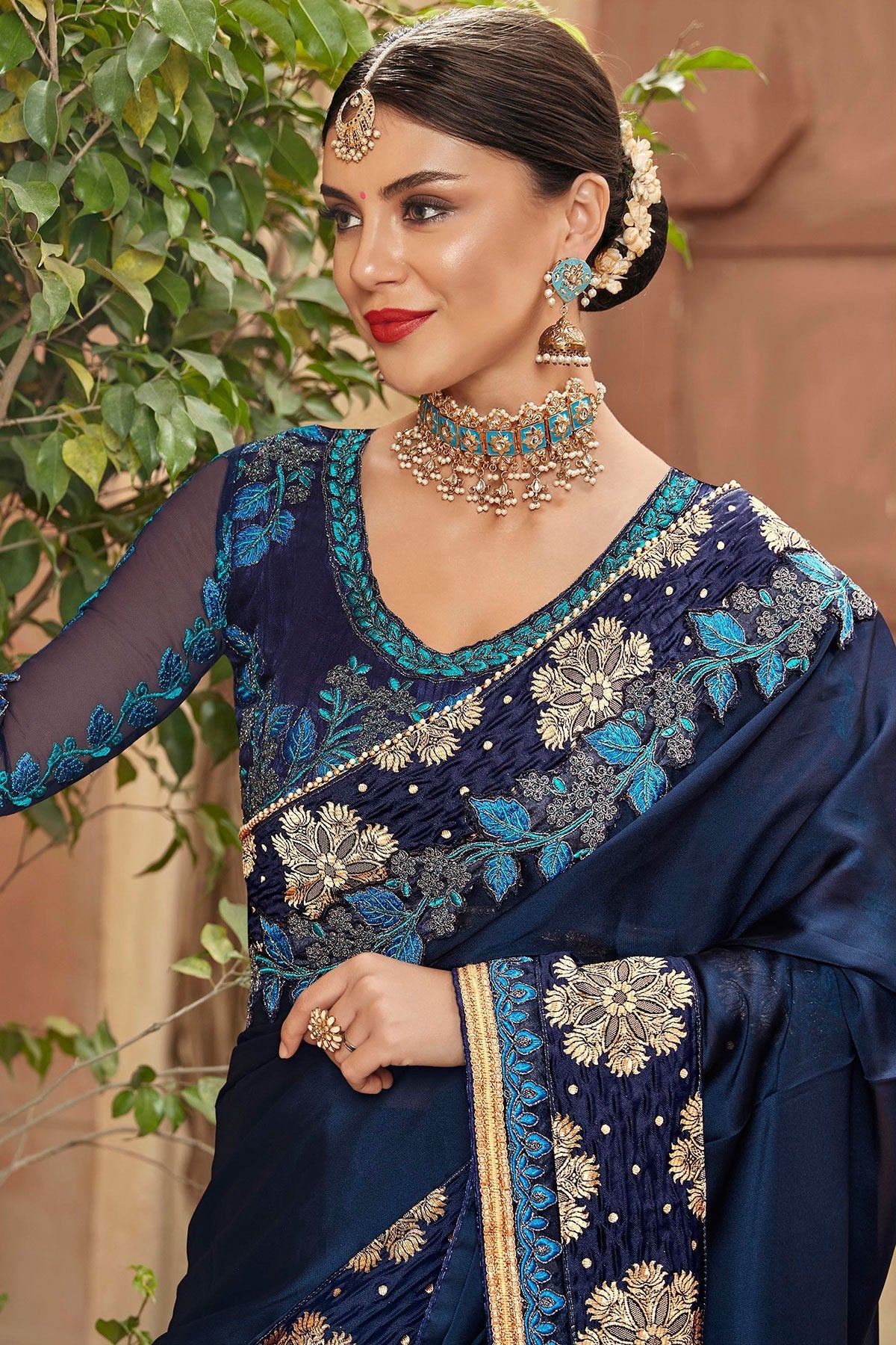 Blue Saree and Blouse with heavy embroidery