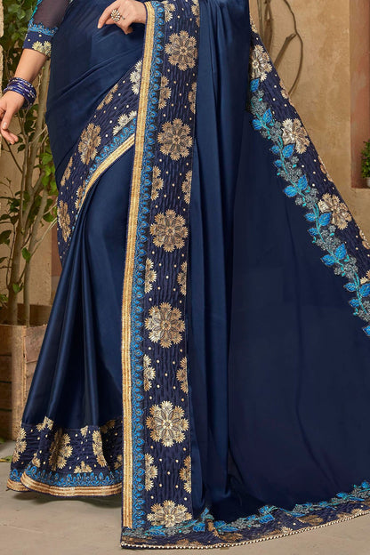 Blue Saree and Blouse with heavy embroidery
