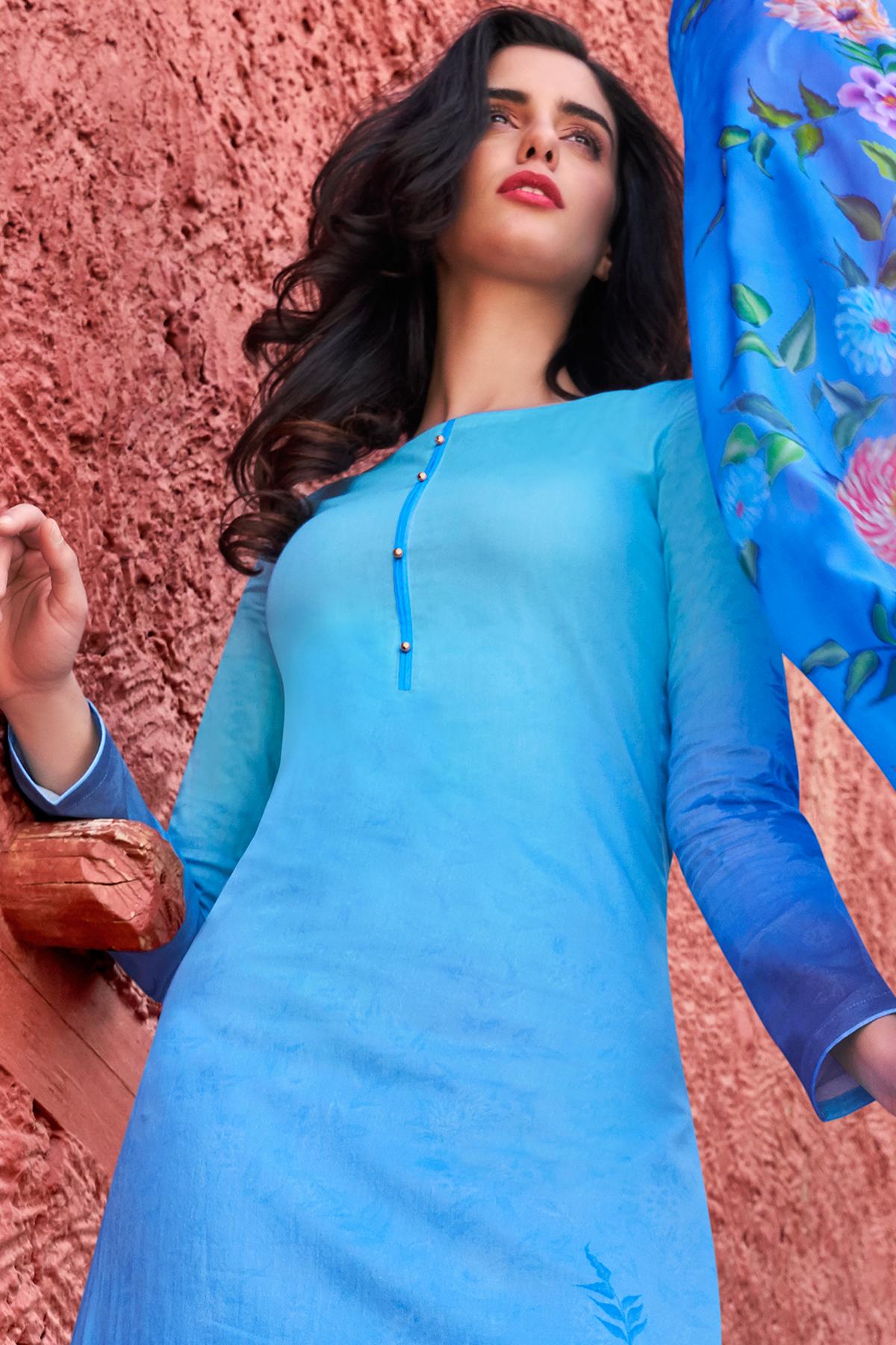 Divine Blue Casual Cotton Cotton Straight Suit