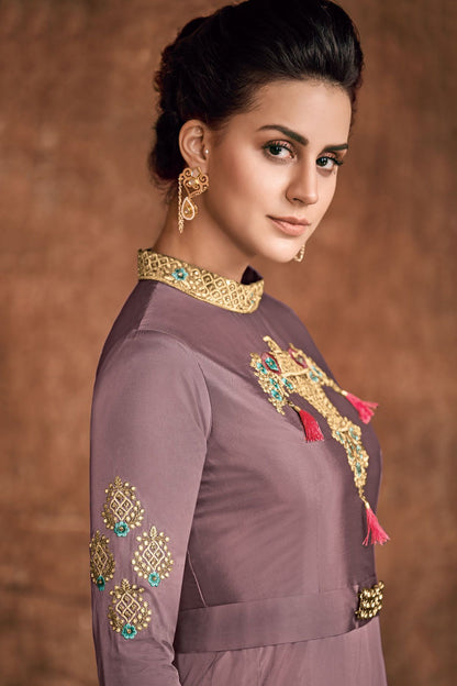 Dove Grey Reyon Party Wear Anarkali Suit