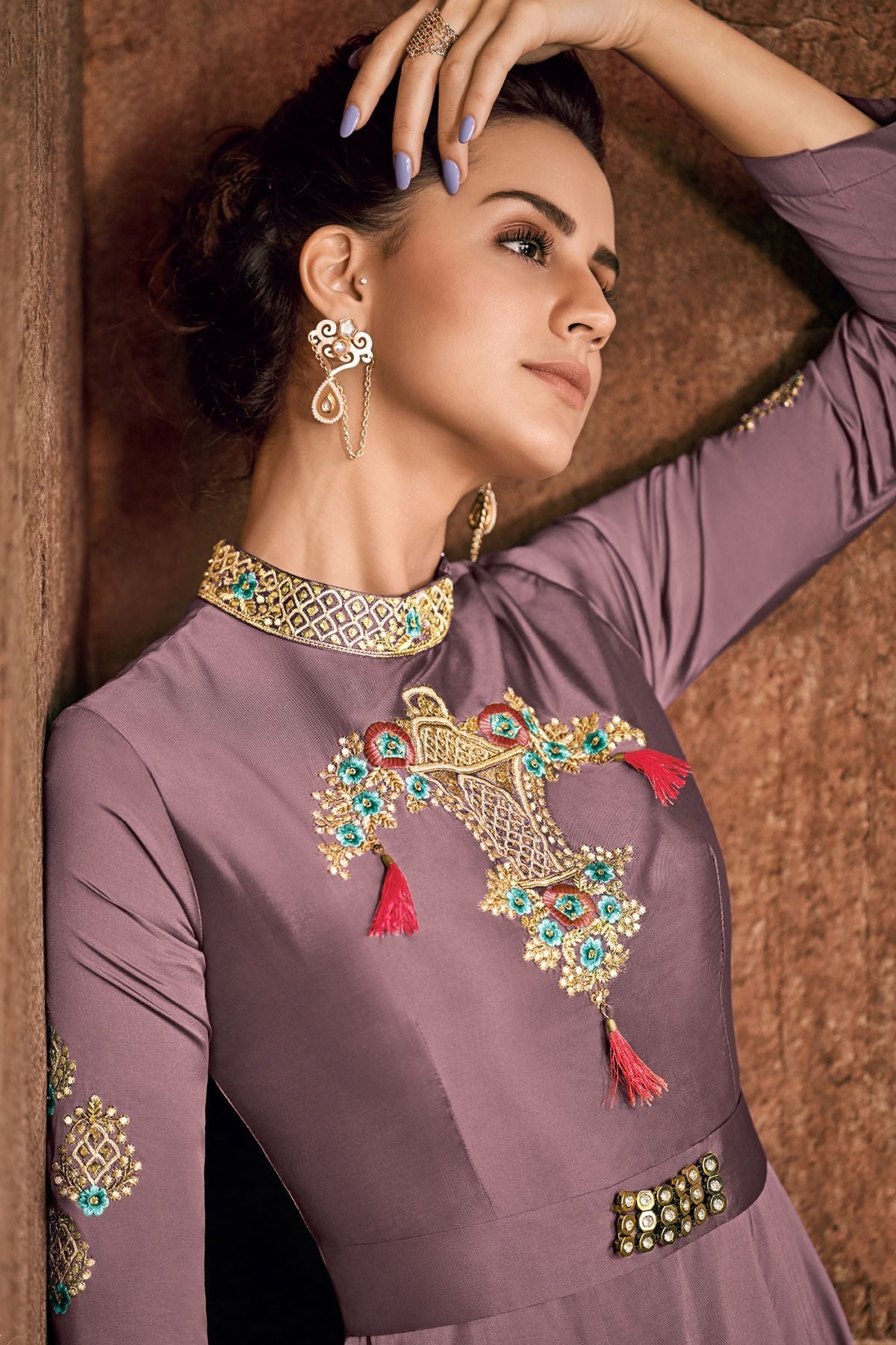 Dove Grey Reyon Party Wear Anarkali Suit