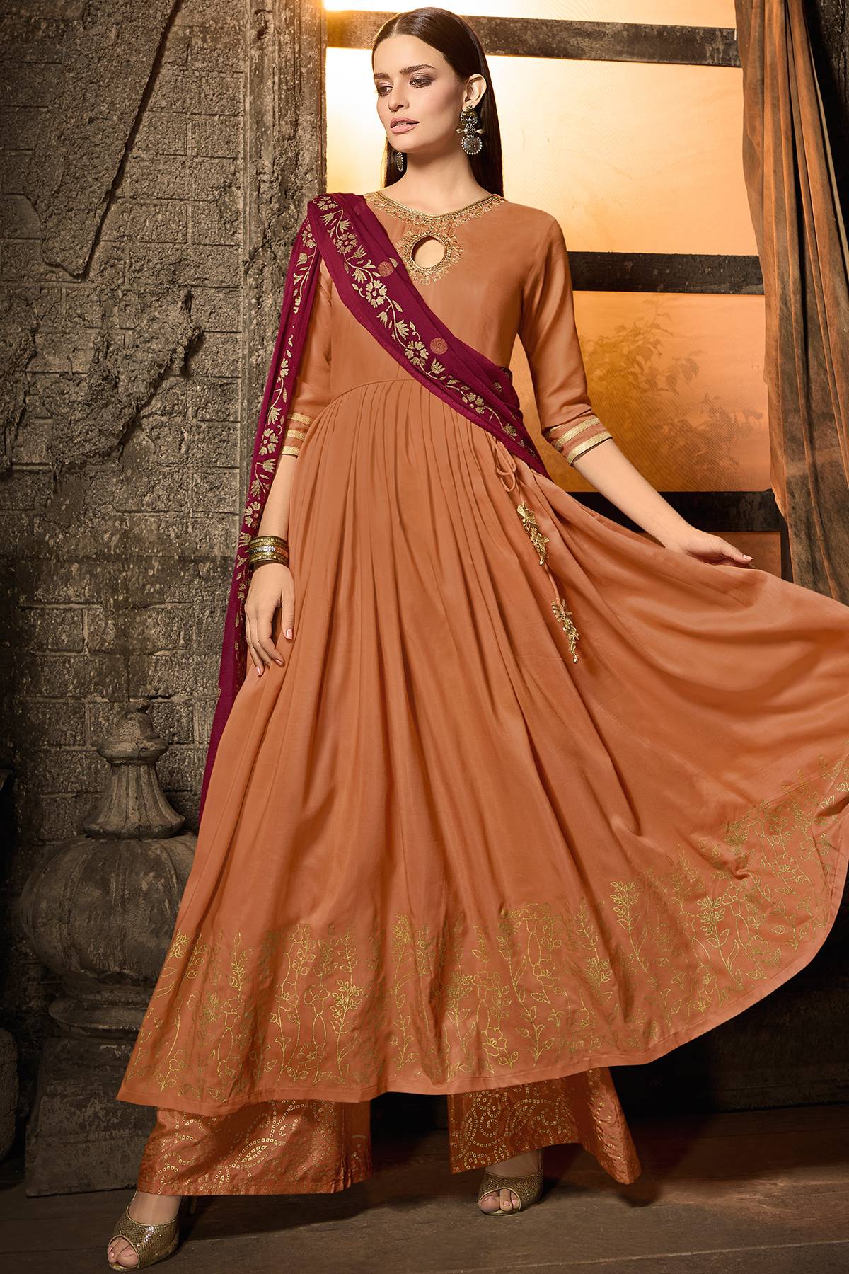 Elegant Orange Designer Palazzo Suit