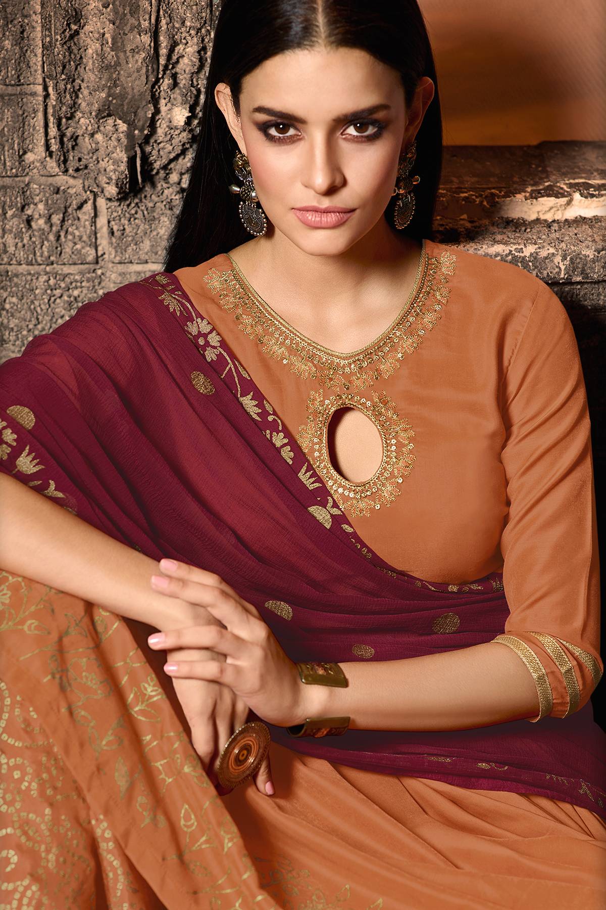 Elegant Orange Designer Palazzo Suit