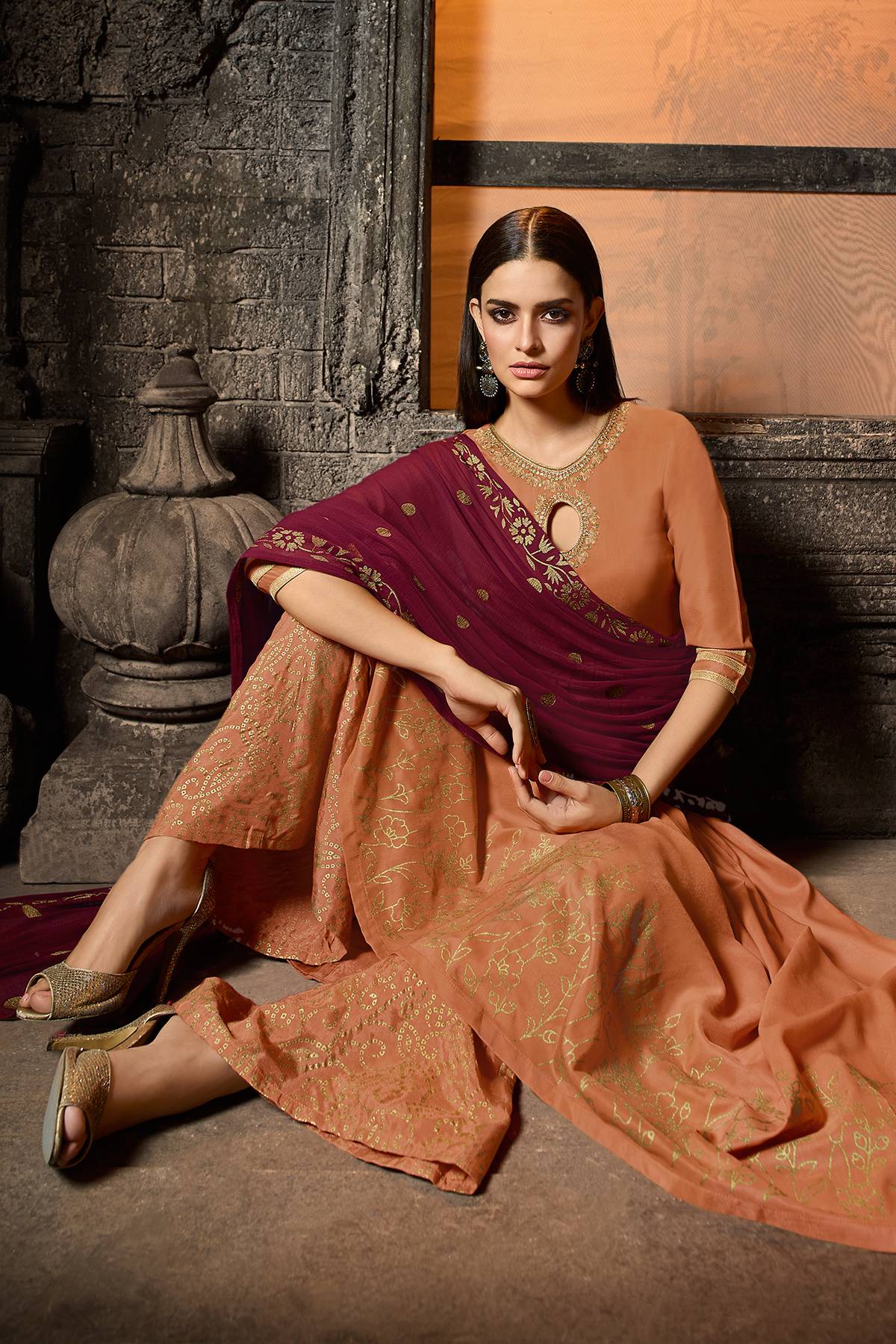 Elegant Orange Designer Palazzo Suit