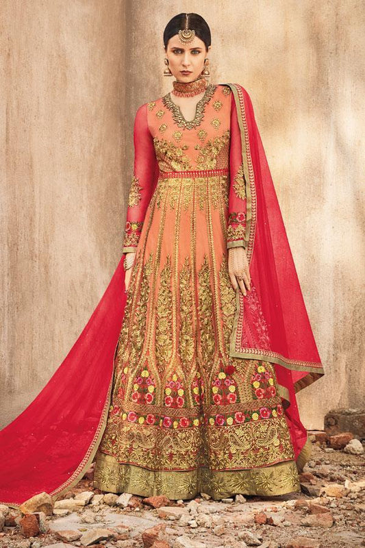 Red and Golden Party wear Anarkali Suit