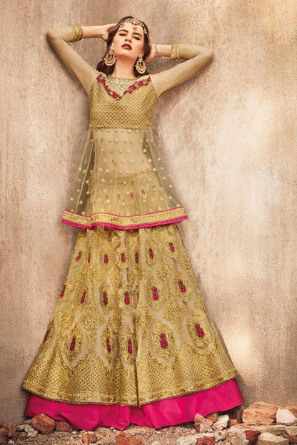 Golden Party wear Lehenga Style Anarkali Suit