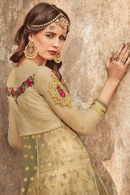 Golden Party wear Lehenga Style Anarkali Suit