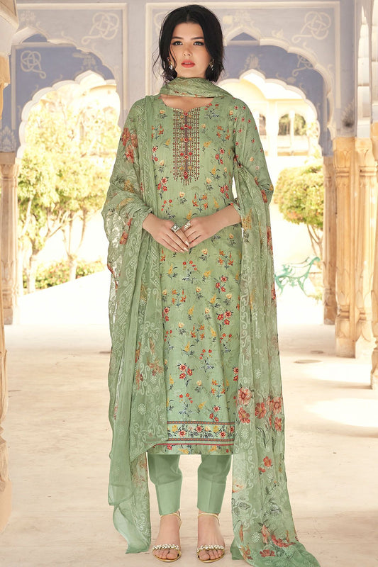 Fern Green Cotton casual Wear Straight Suit