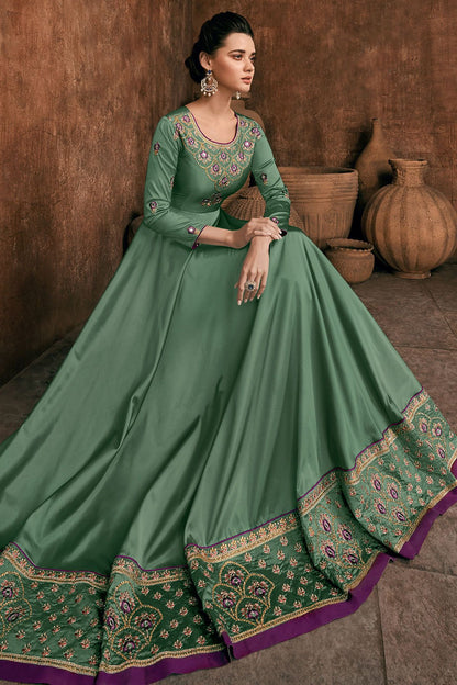 Fern Green Reyon Party Wear Anarkali Suit