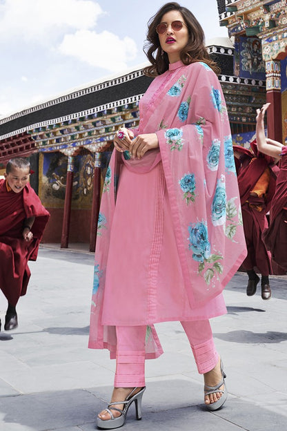 Fetching Pink Casual Cotton Straight Suit