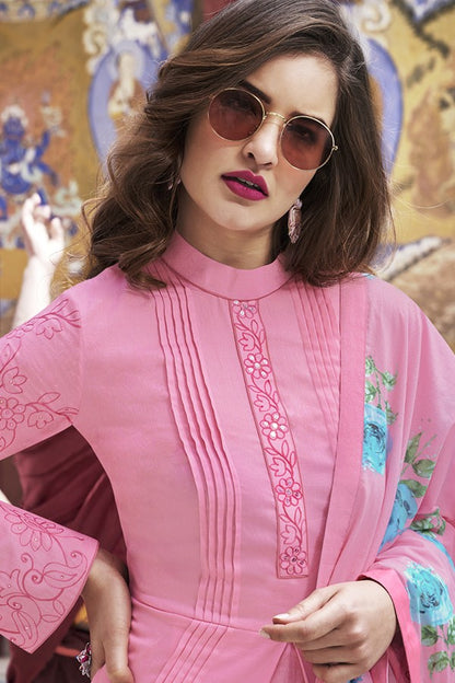 Fetching Pink Casual Cotton Straight Suit