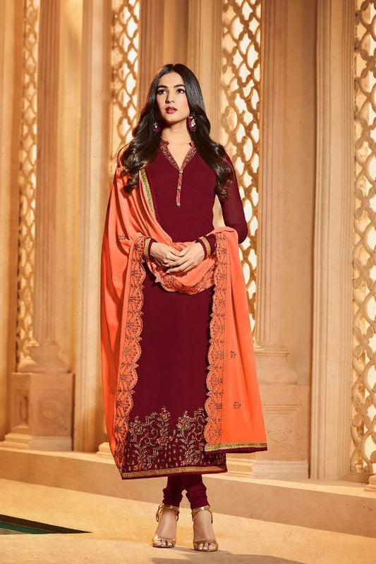 Maroon and Orange Georgette Party Wear suit