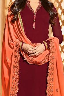 Maroon and Orange Georgette Party Wear suit