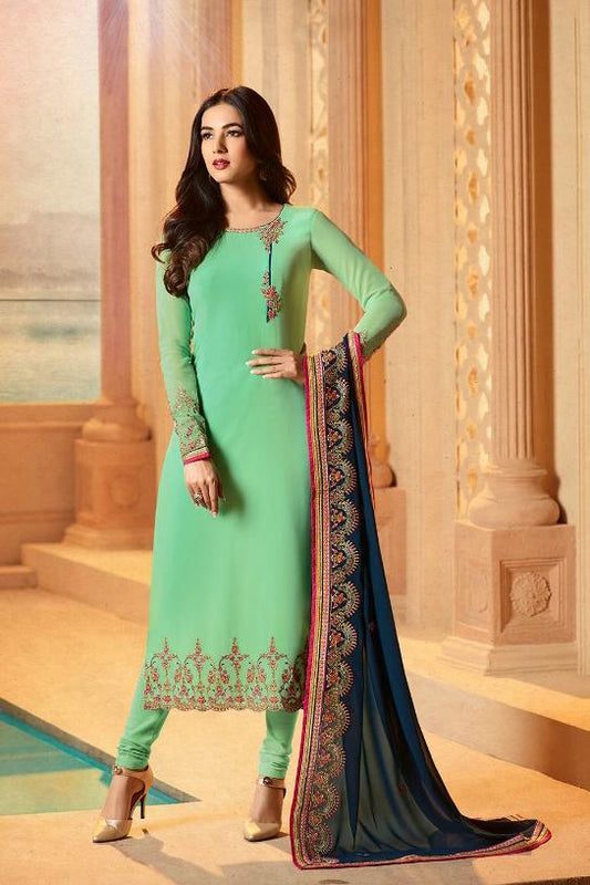 Green and Blue Georgette Party Wear suit