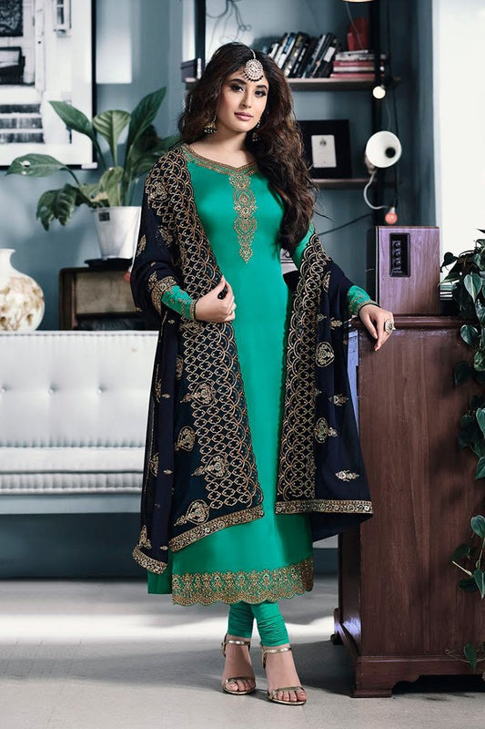 Tiffany Blue and Oxford Blue Satin Georgette Suit