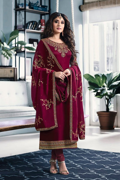 Magenta Satin Georgette Party Wear Suit
