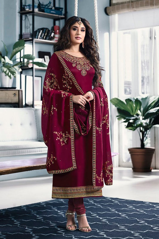 Magenta Satin Georgette Party Wear Suit