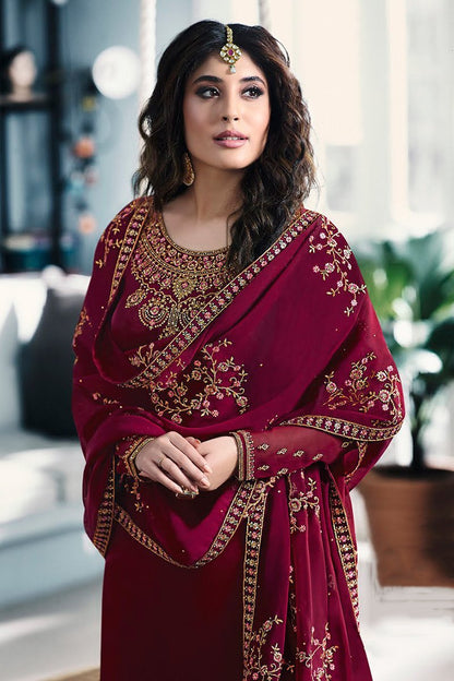 Magenta Satin Georgette Party Wear Suit
