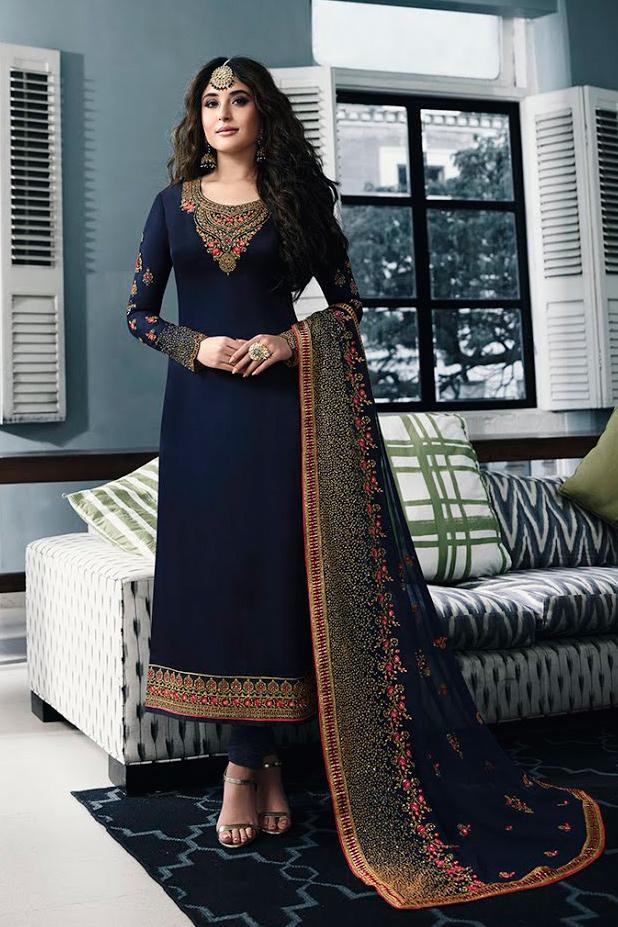 Oxford Blue Satin Georgette Party Wear Suit