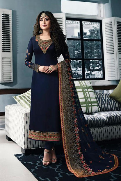 Oxford Blue Satin Georgette Party Wear Suit