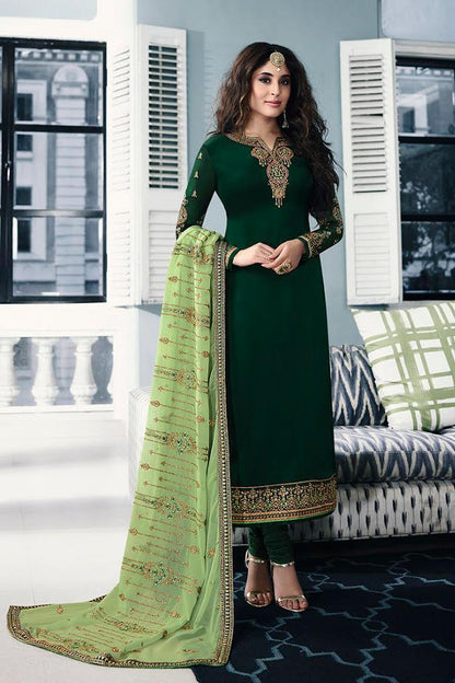 Dark and Mint Green Satin georgette Suit