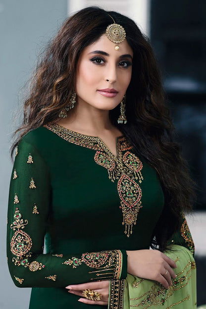 Dark and Mint Green Satin georgette Suit
