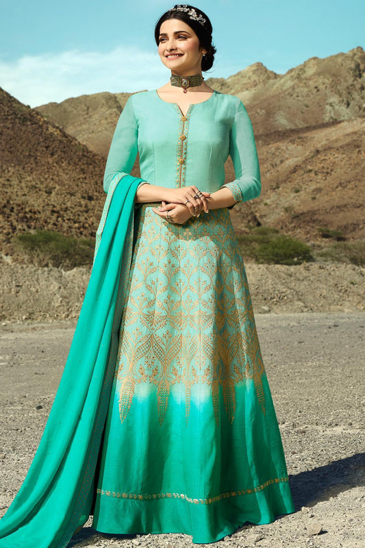 Firozi Embroidered Designer Anarkali Suit