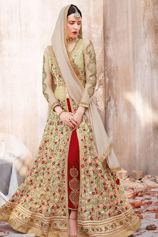 Lovely Maroon and Cream Party Wear Anarkali Suit