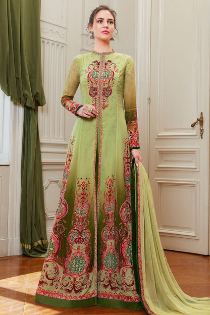 Green Viscose Crepe Partywear Anarkali Suit