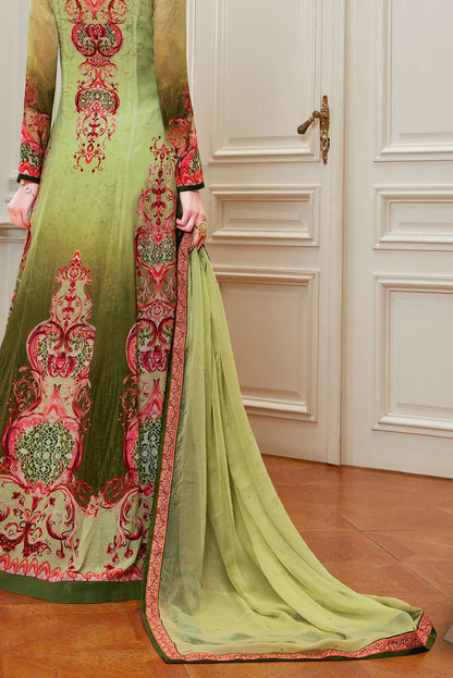 Green Viscose Crepe Partywear Anarkali Suit