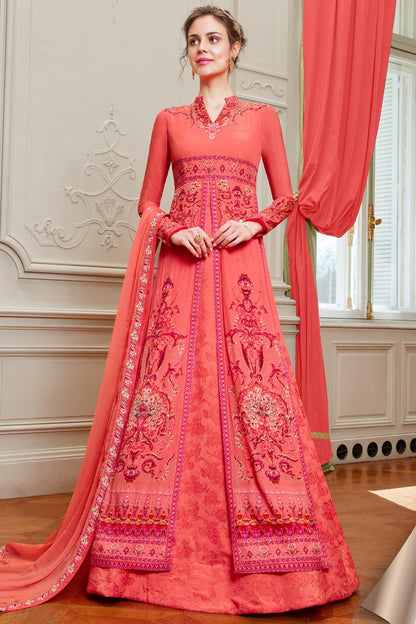 Pink Viscose Crepe Partywear Anarkali Suit