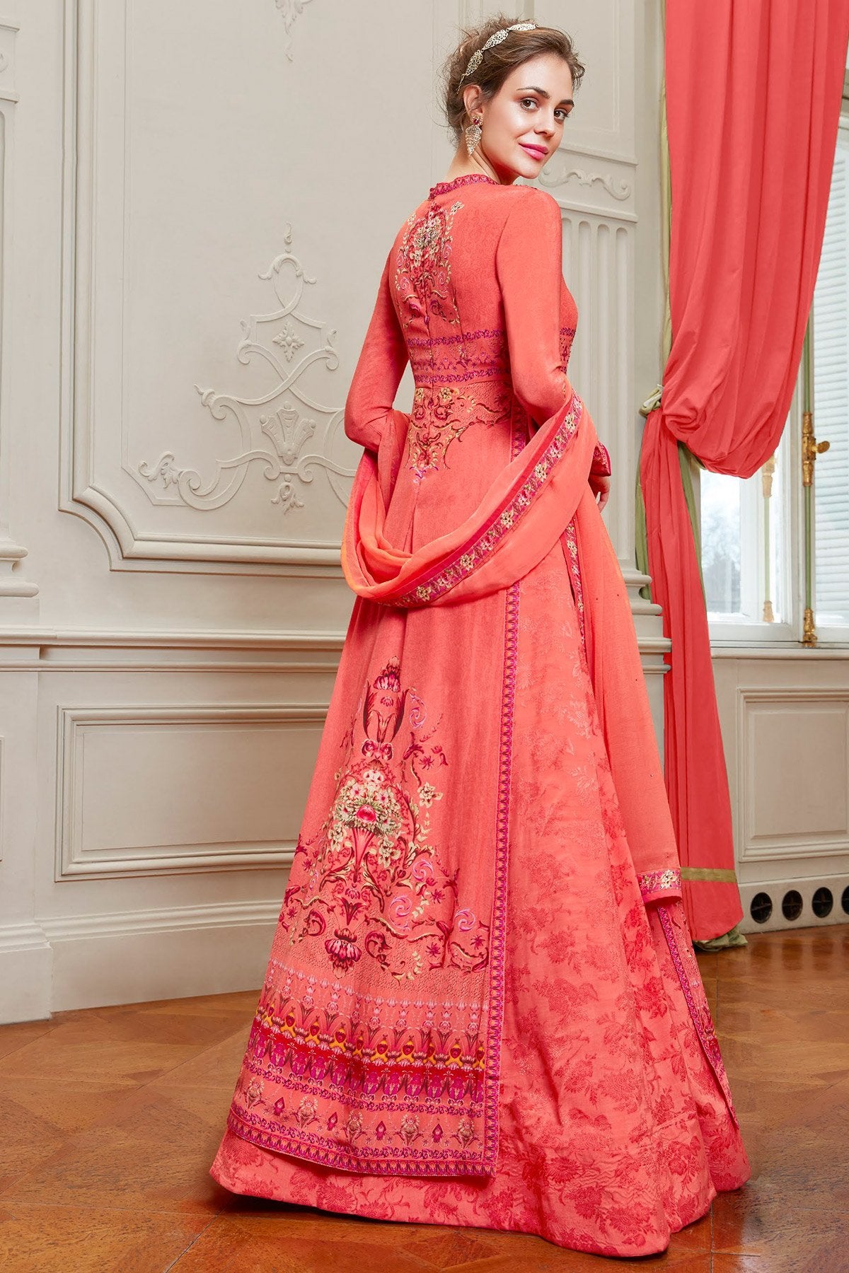 Pink Viscose Crepe Partywear Anarkali Suit