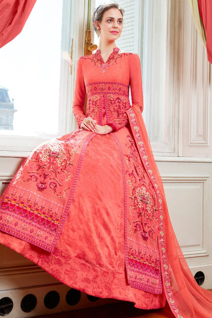 Pink Viscose Crepe Partywear Anarkali Suit
