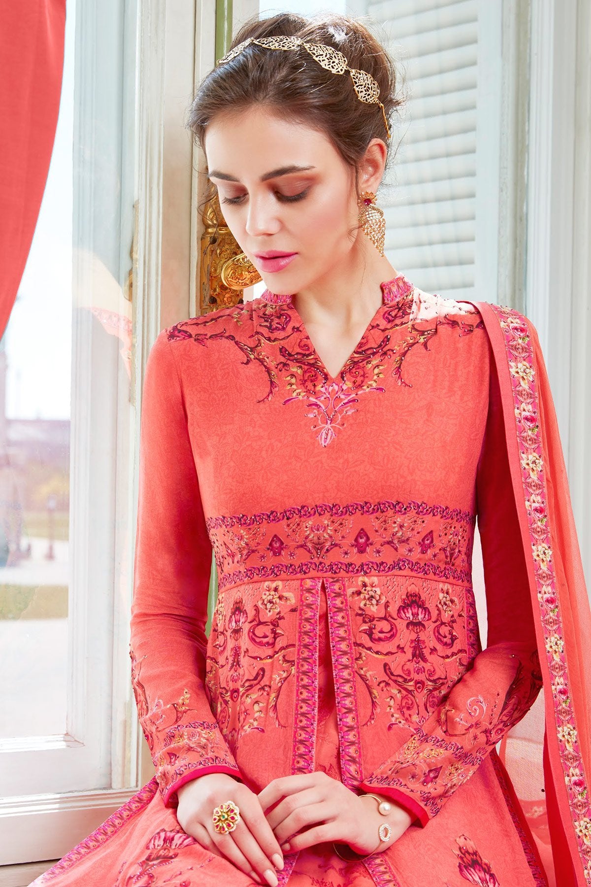 Pink Viscose Crepe Partywear Anarkali Suit